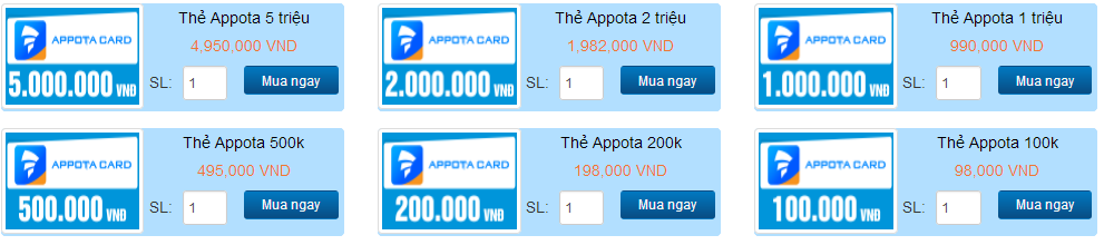 Mua thẻ Appota online với những mệnh giá nào?