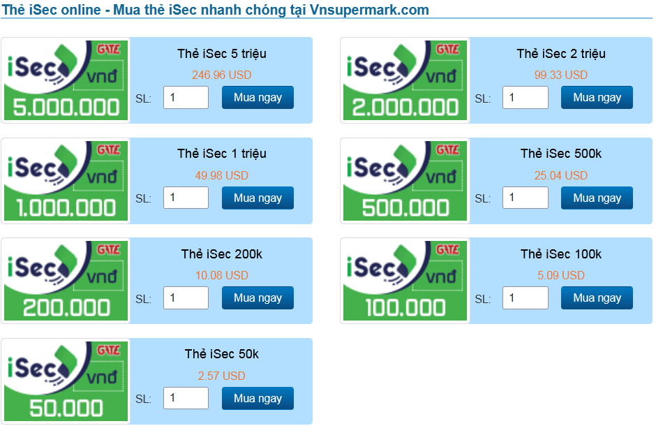 Thẻ iSec tại Vnsupermark.com